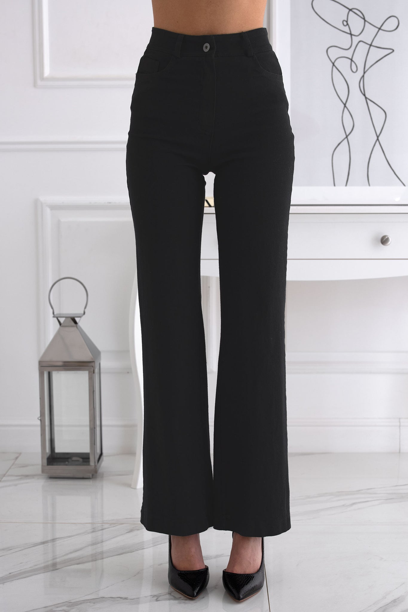 Black flared cotton trousers