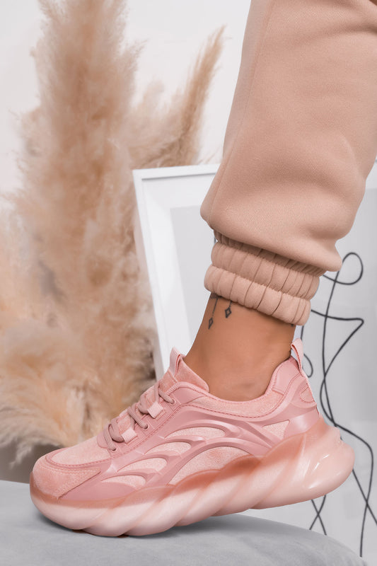 Sneakers rosa con lacci e suola in gomma