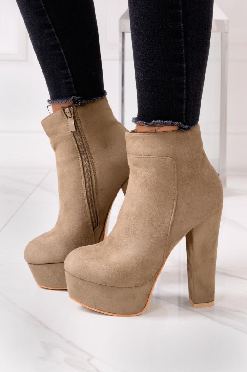 FELICIA - Taupe suede ankle boots with high heel