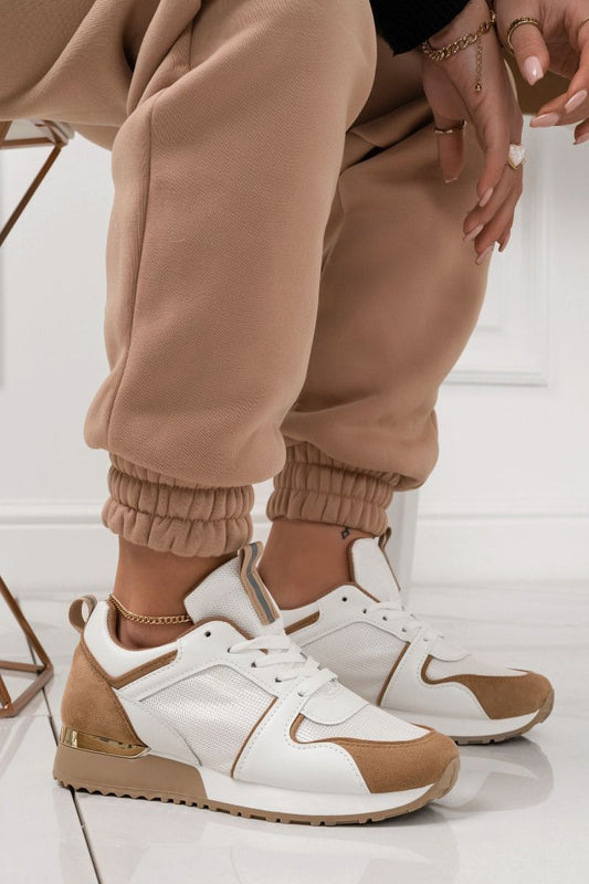 Sneakers con pannelli a contrasto bianco e Camel
