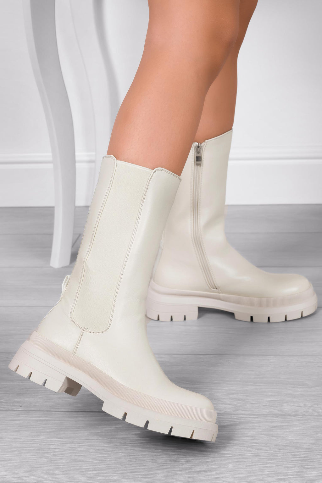 Beige Alexoo ankle boots with side elastic