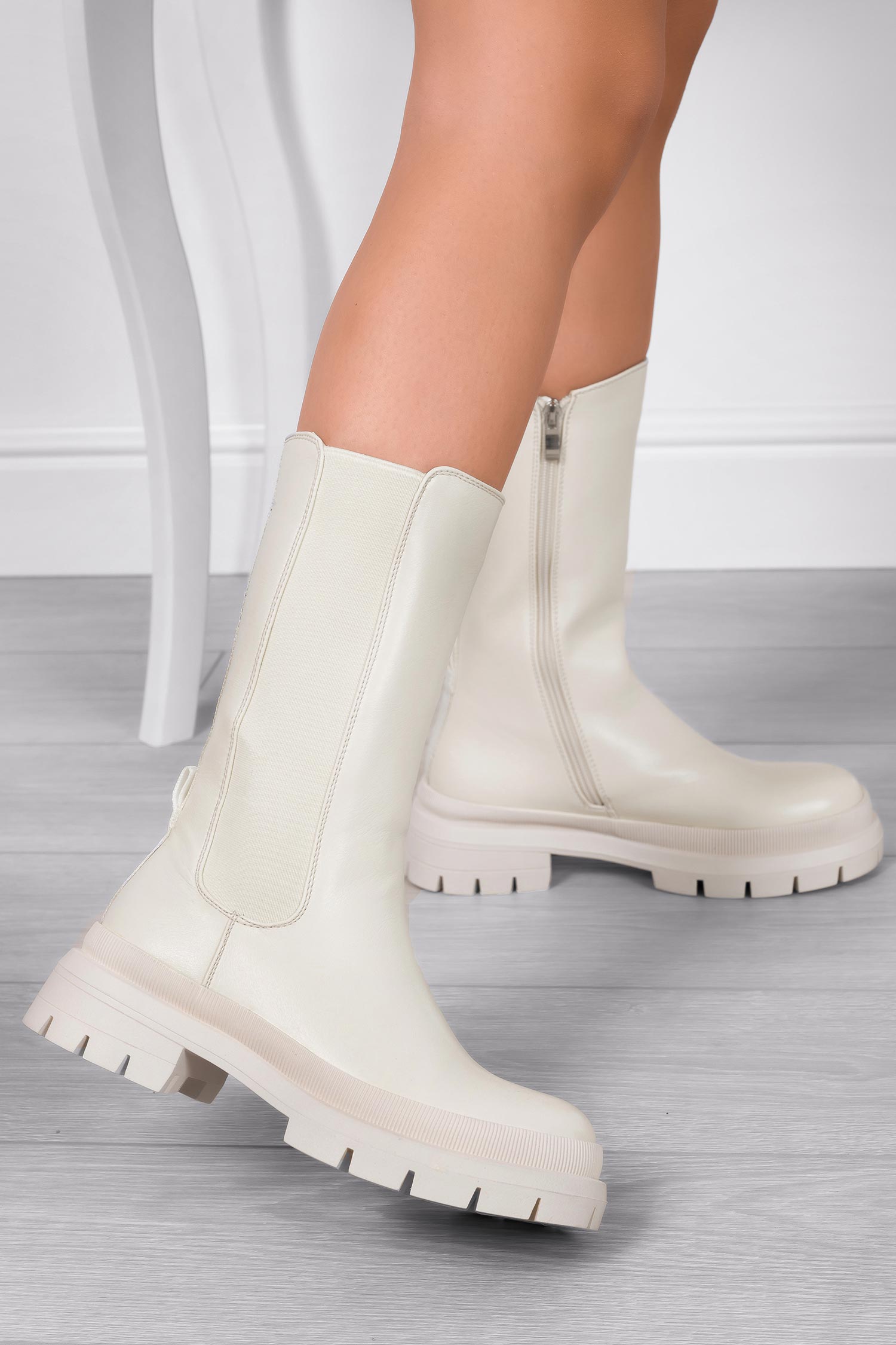 Beige Alexoo ankle boots with side elastic