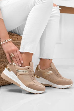 Mud and gold wedge sneakers