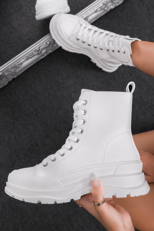 Anfibi sneakers bianchi con suola alta