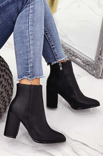 Black ankle boots in faux leather with comfortable heel