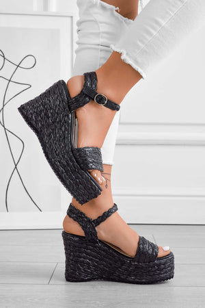 ASJA - Black wedge sandals