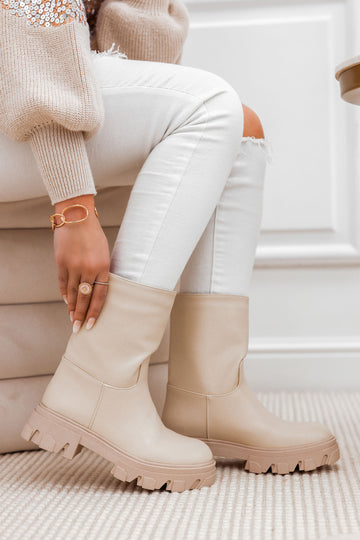 Alexoo beige ankle boots in faux leather