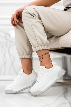 White Alexoo sneakers with transparent inserts and glitter