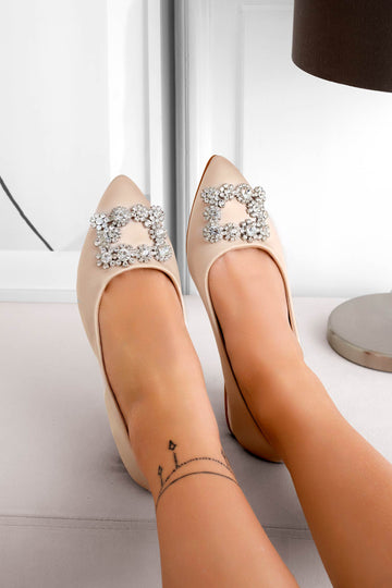 Champagne satin ballet flats with jewel