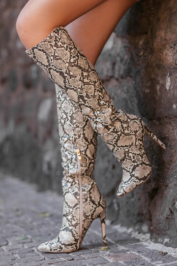 BRENDA - Alexoo python boots with high heel