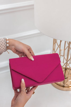 B205 fuchsia suede clutch bag