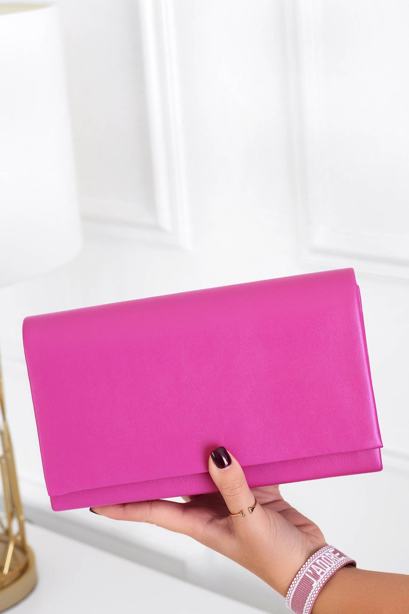 Fuchsia B211 clutch bag in faux leather