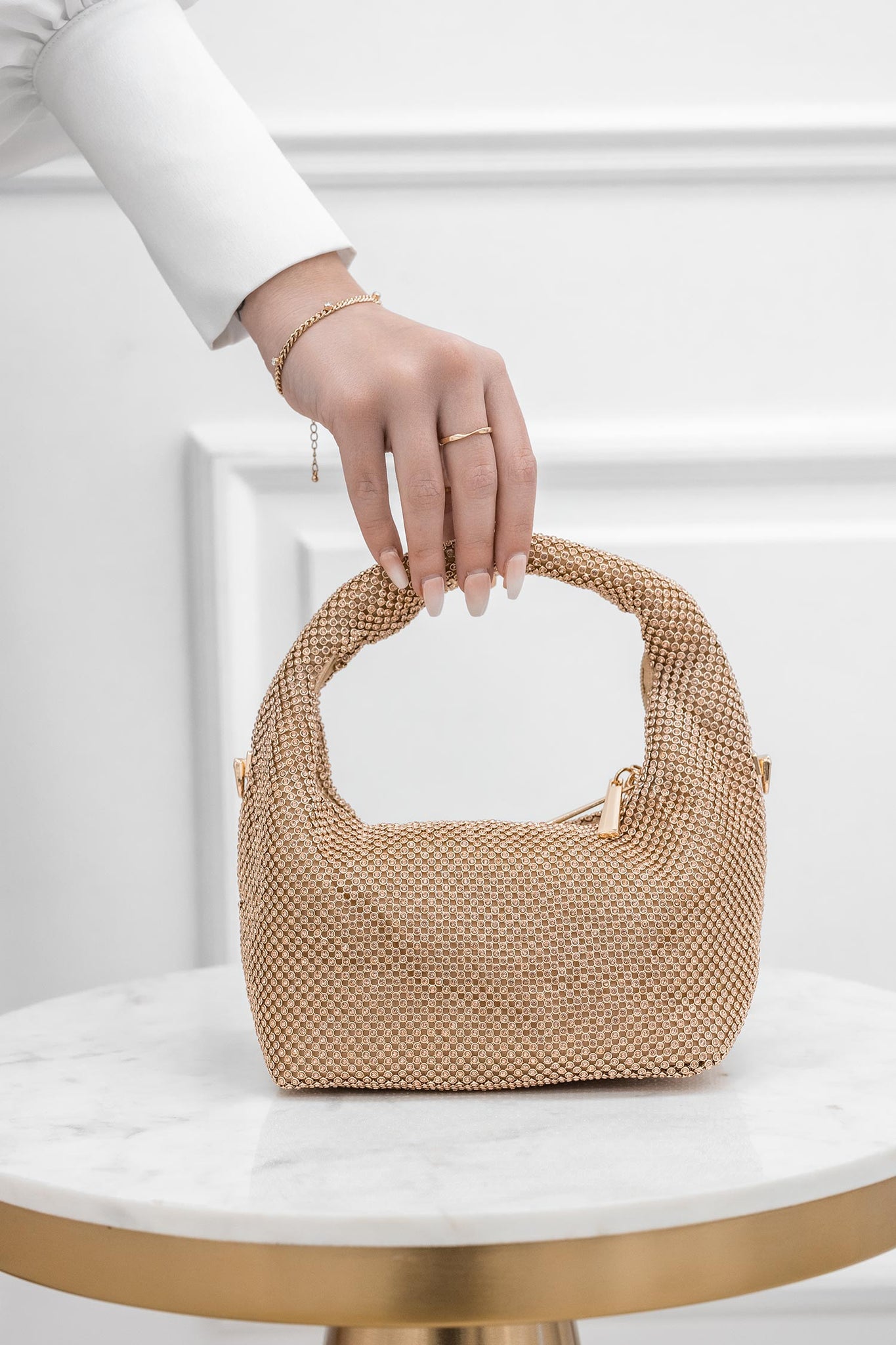 Gold jewel clutch bag with rhinestones B208