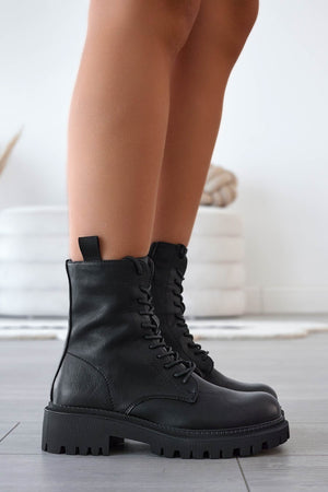 Black lace-up combat ankle boots