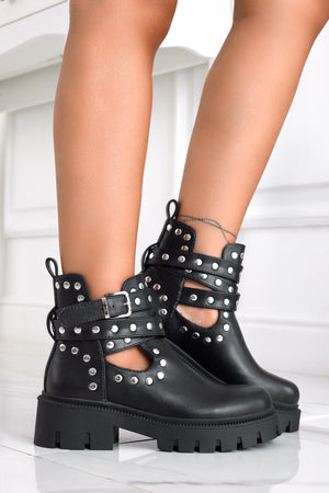 Black biker ankle boots with studs