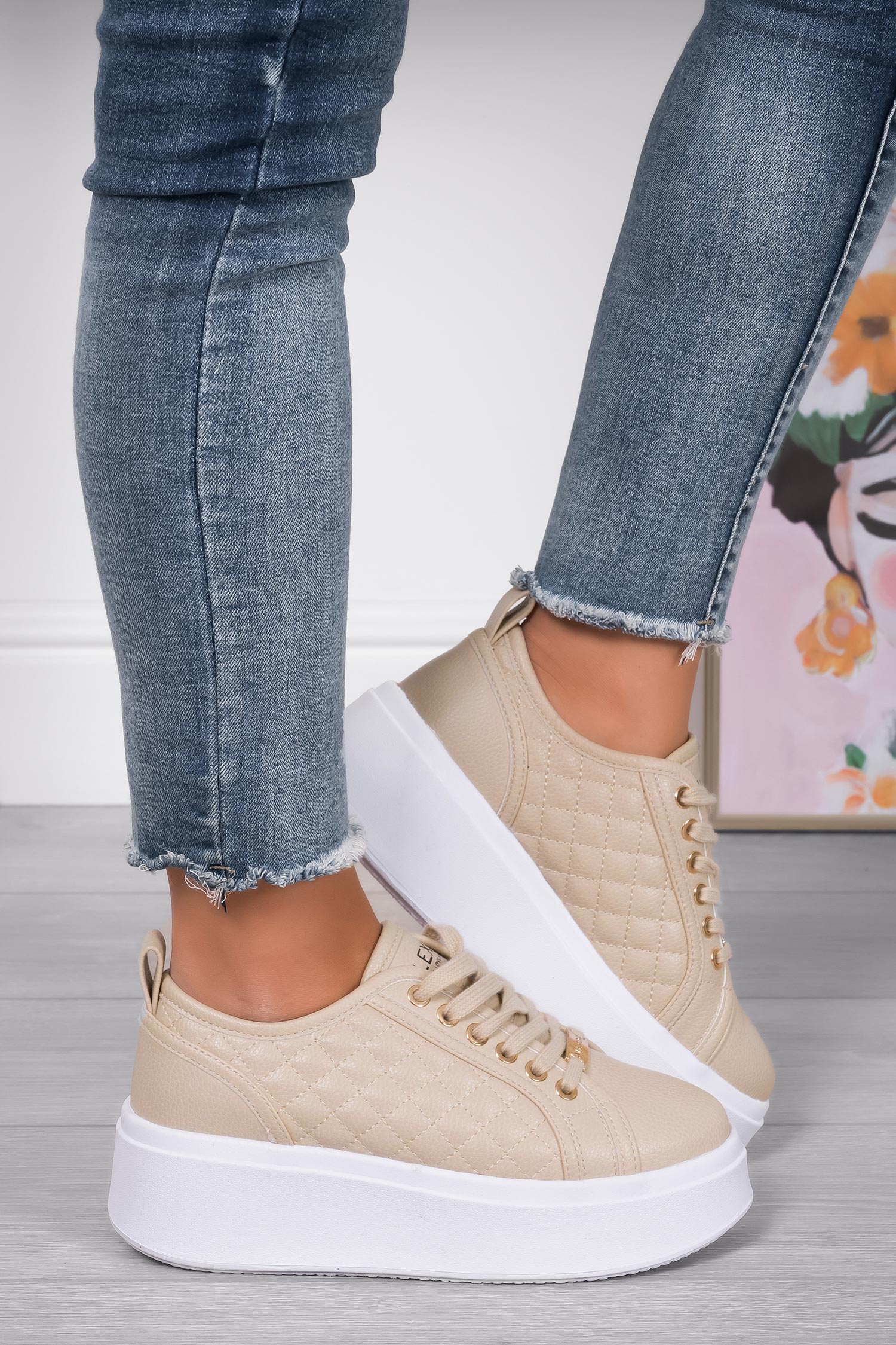 DALILA - Baskets plateforme Alexoo avec semelle épaisse matelassées beige