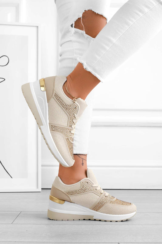DEXTER - Sneakers beige con glitter e strass