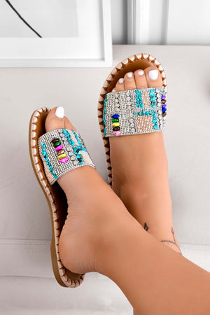 Multicolor jeweled sandals and slippers