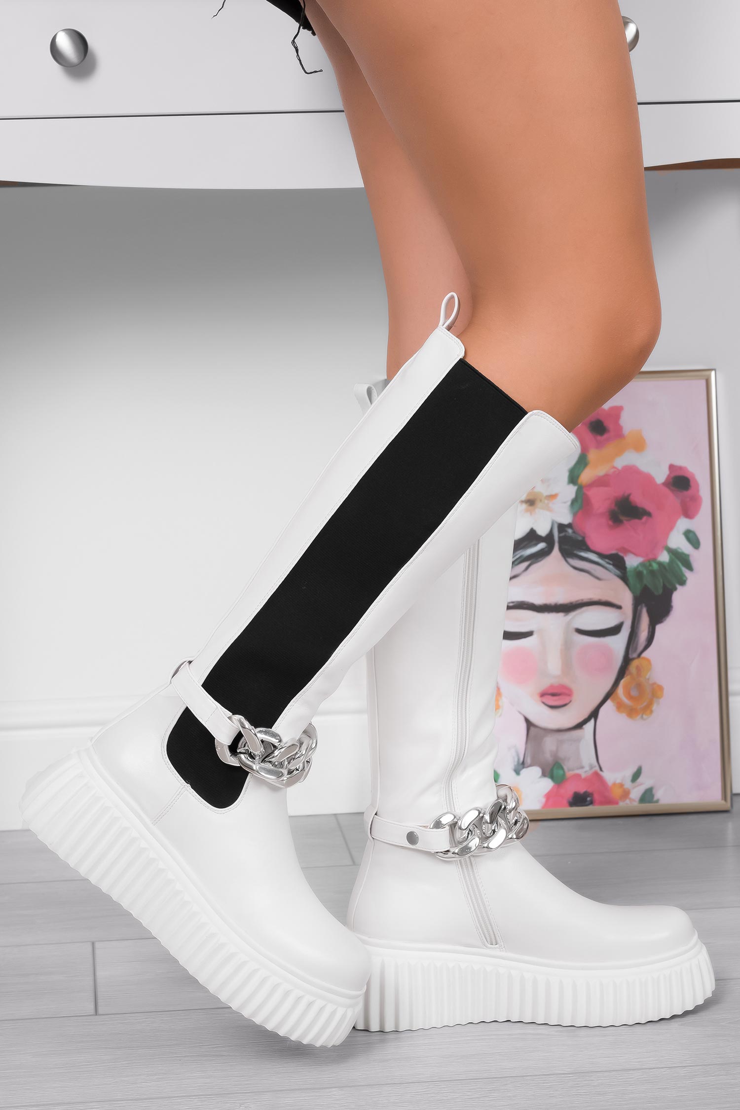 Bottes blanches Alexoo avec élastique et chaîne amovible
