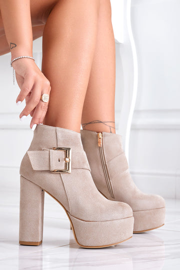 Beige Alexoo ankle boots with buckle