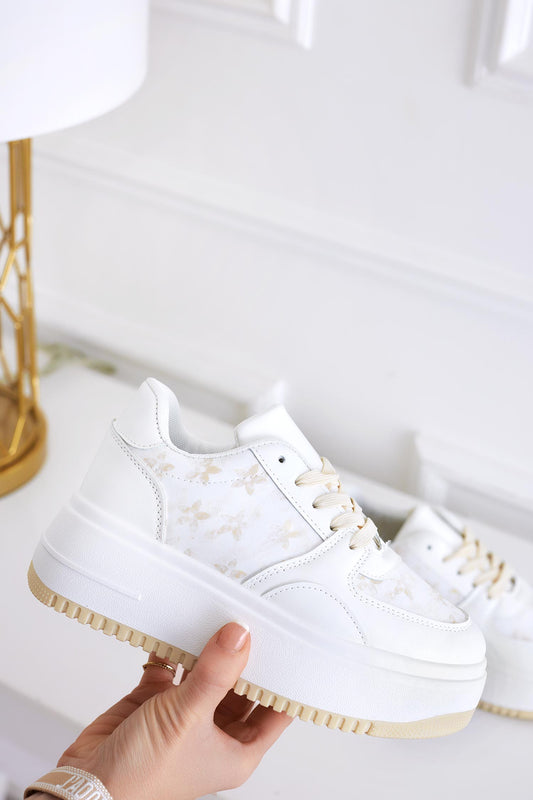 PEREZ - Sneakers bianche con lacci e inserti beige
