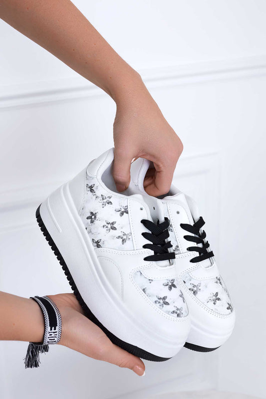 PEREZ - Sneakers bianche con lacci e inserti neri