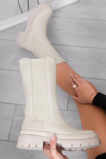 Beige Alexoo ankle boots with side elastic