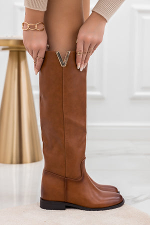 RANDA - Camel boots with internal wedge