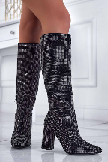 Silver jewel boots with rhinestones and comfortable heel