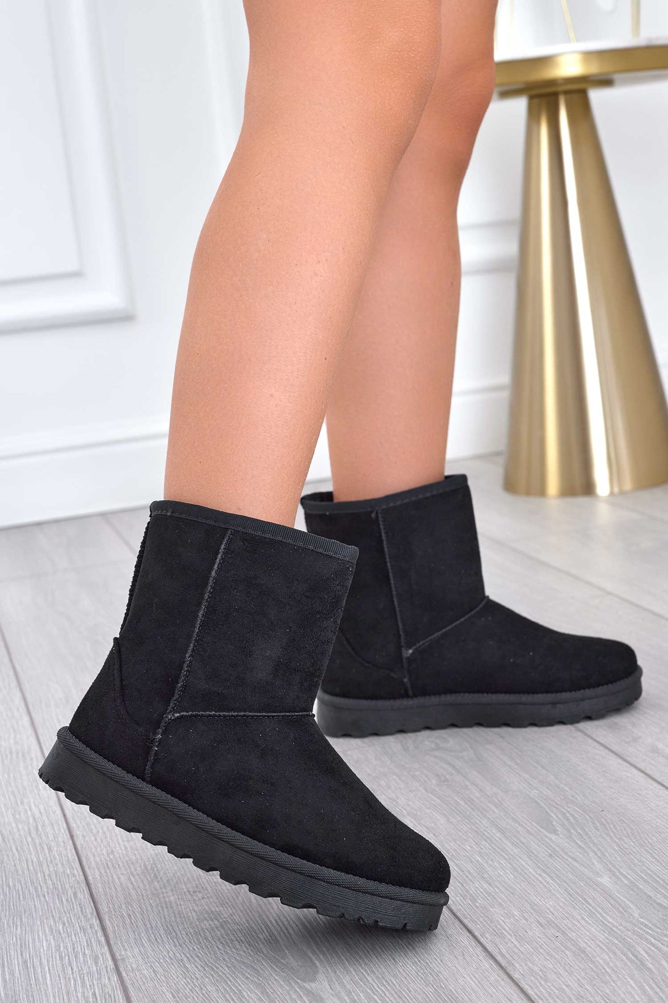 Warm padded black ankle boots
