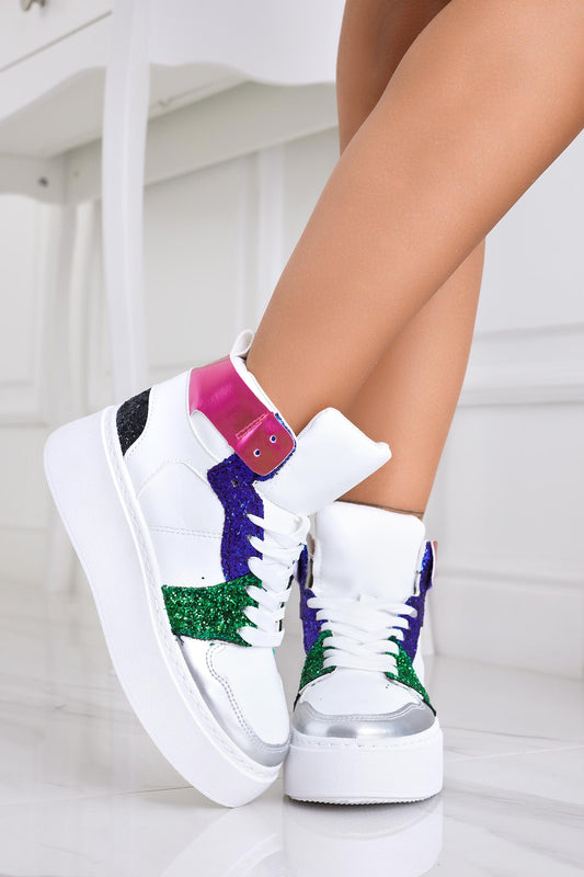 ROSINA - Sneakers bianche con inserti glitter multicolor
