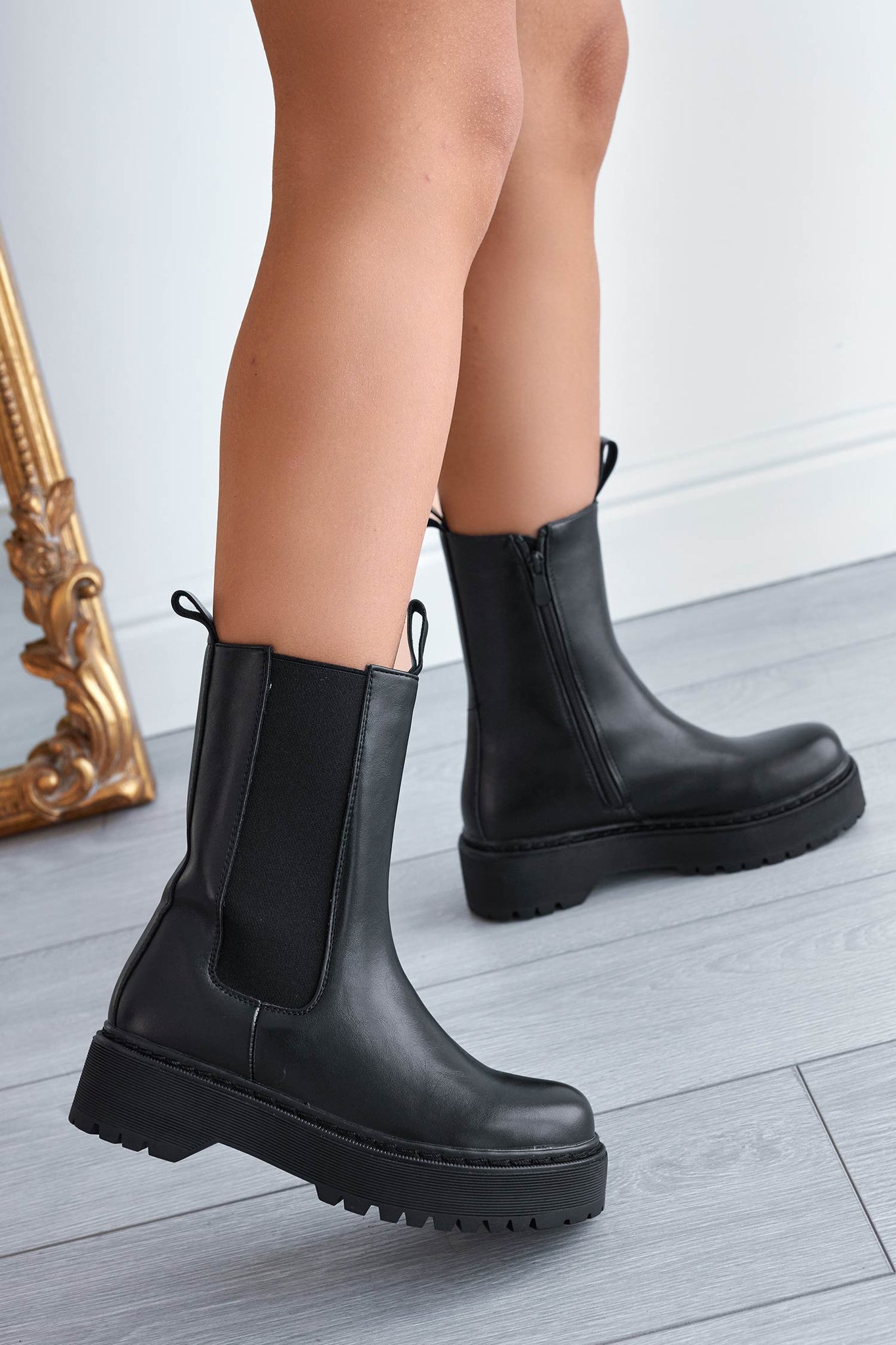 Black ankle boots with side elastic