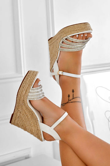 SANTA FE - White espadrille sandals with jeweled straps