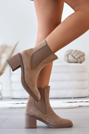 SCOTT - Mud suede ankle boots with side elastic