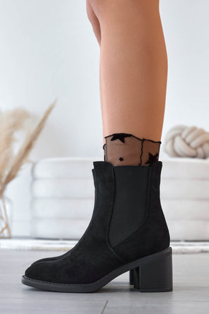 SCOTT - Black suede ankle boots with side elastic