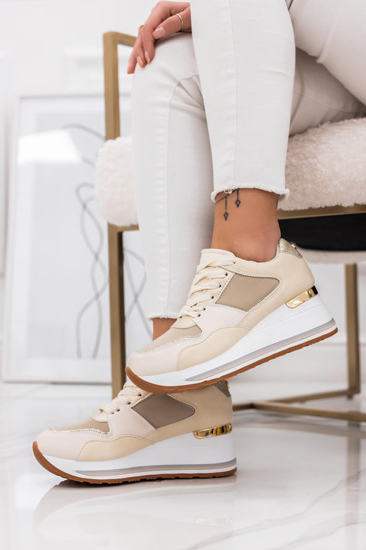 SENDY - Sneakers con pannelli a contrasto beige e glitter