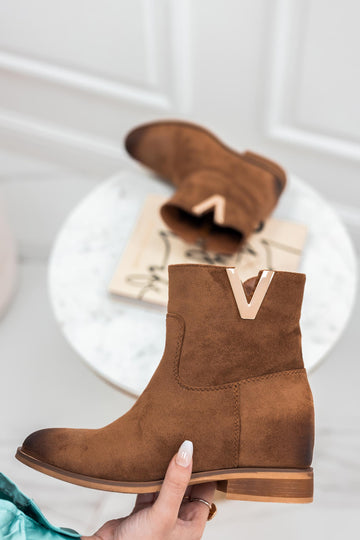 Camel suede ankle boots with internal wedge