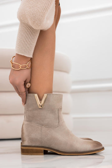 Beige suede ankle boots with internal wedge