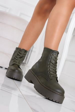YARA - Green combat ankle boots with laces
