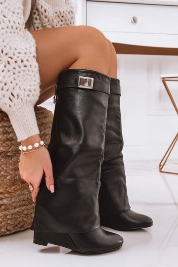 Black wedge boots with cuff