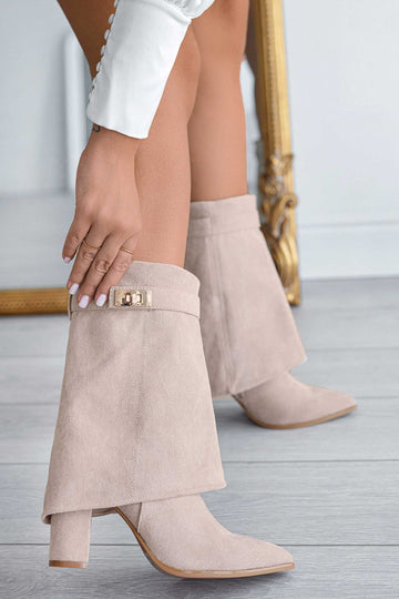 Beige ankle boots Alexoo with turn-down cuff