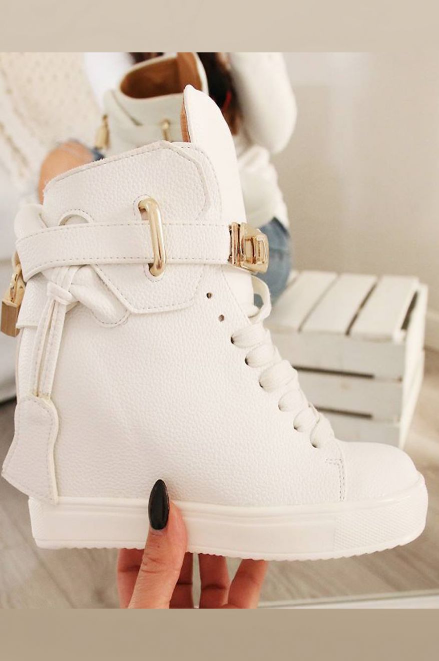 Sneakers in faux leather with internal wedge Big City - White