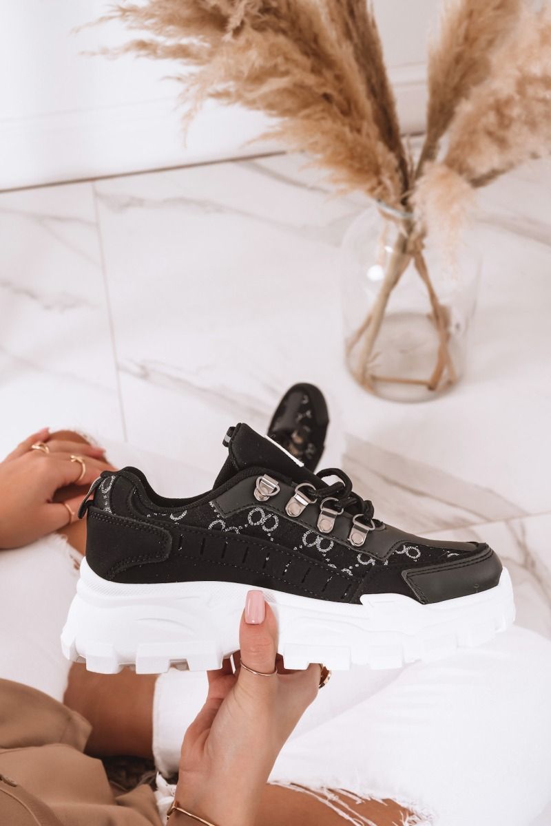 STATION - Black fabric sneakers with print